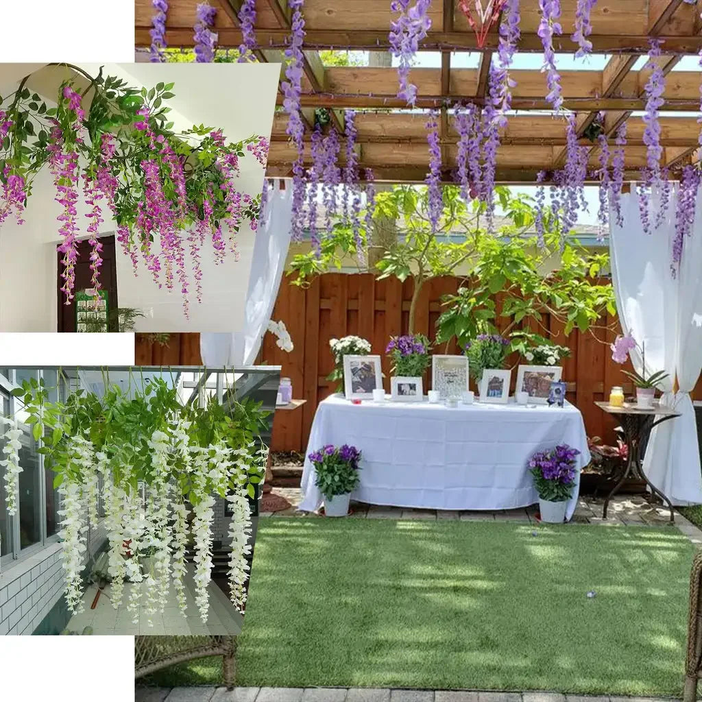 12pcs Artificial Wisteria Flowers String Hanging Garland Decor Fake Flower Outdoor Wedding Garden Arch Home Party Decoration