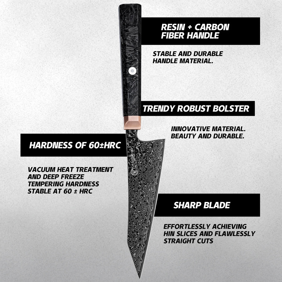 Grandsharp 5.4 Inch Bunka Knife 67 layers Damascus Steel Sharp Blade Kitchen Tool Cook Knives Meat Slicer Cooking Cutter