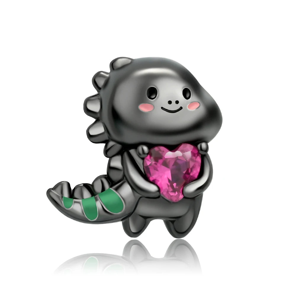 Exquisite 925 Sterling Silver Cute Dinosaur Turtle and Rabbit Couple Heart Charm Fit DIY Bracelet Necklace Casual Matching Gifts