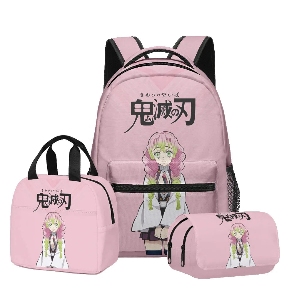 New Anime Peripheral Demon Slayer 3D School Backpack Lunch Bag Pencil Case 3-Piece Set Printed Holiday Gift for Students Gift