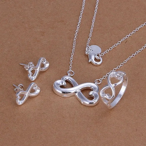 925 Sterling Silver Lady Women Valentine'S Day Gift Creative Ring Necklace Stud Earrings Fashion Jewelry Set Wedding Party Nice