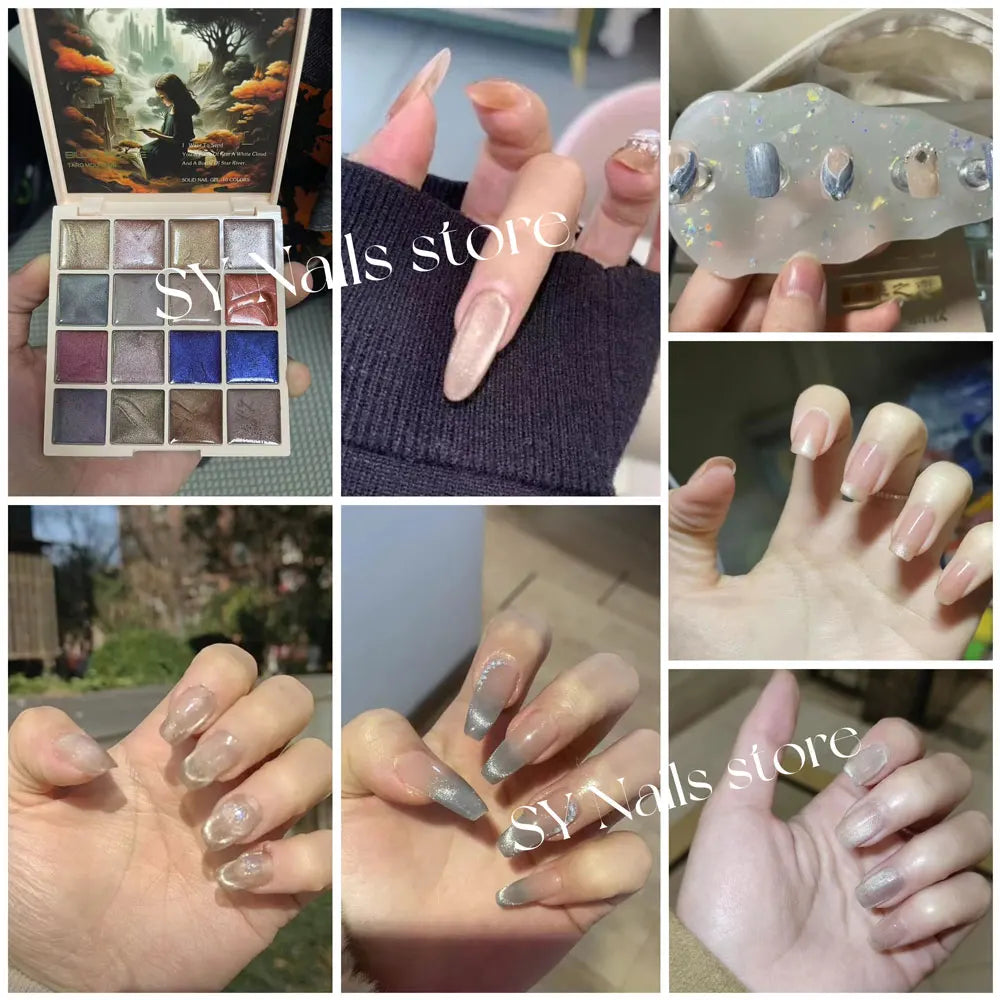 16colors Japanese Holographic Glitter Mirror Porcelain White Cat Eye Gel Polish Palette Magnetic Galactic Effect Gel Nail Polish