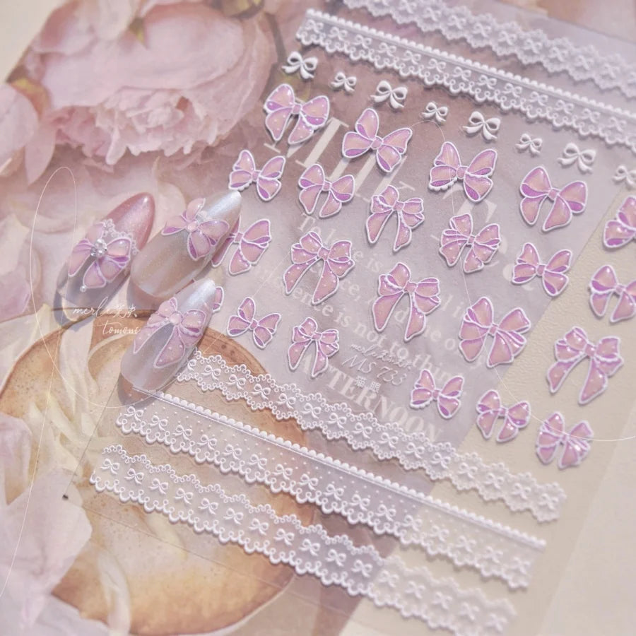 1pcs 5D Shell Light Nail Stickers Fashion Gold Border Love Heart Bowknot Moon Star Art Decal High Quality Manicure Decorations