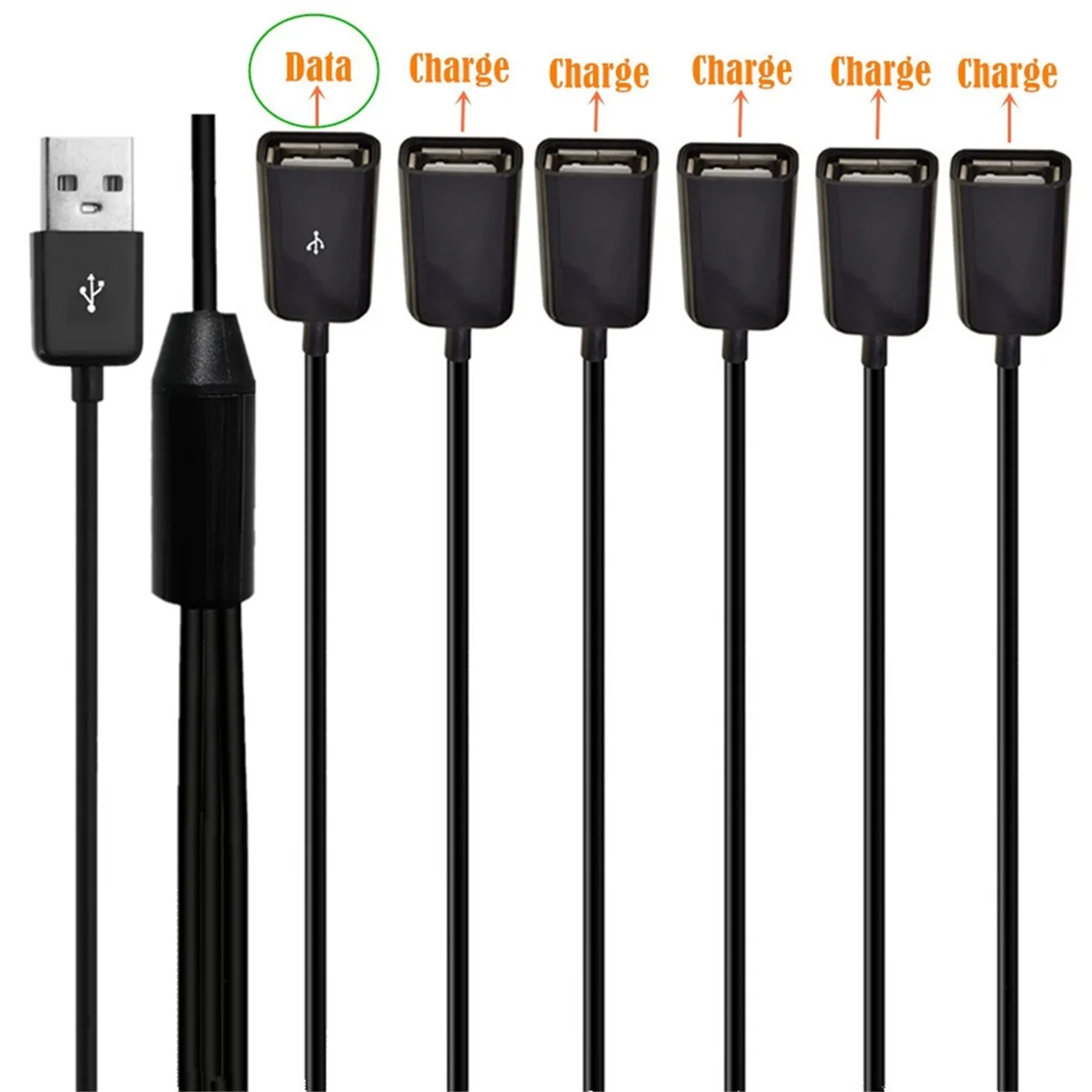 USB Extension Cable 6-in-1 USB Fast Charge 3A Charging Data Cable Y Splitter Cable USB Male to USB Female 1 to 6 Cord