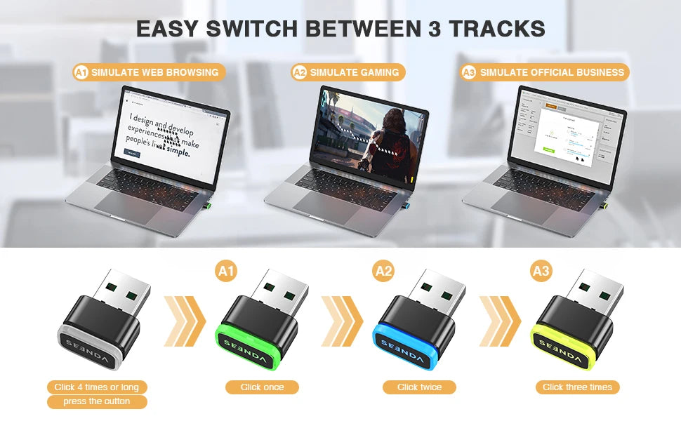 Seenda Mouse mover Jiggler Keeps PC/Laptop/Computer Awake Driver-Free USB and Type C 2 in 1 Tiny Mouse Shaker Simulate