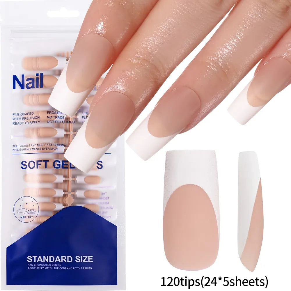 100pcs White Medium Square False Nails Full Cover Acrylic Artifical Fake Nail Tips Women Nail Decoration 10 Sizes Press On Nails