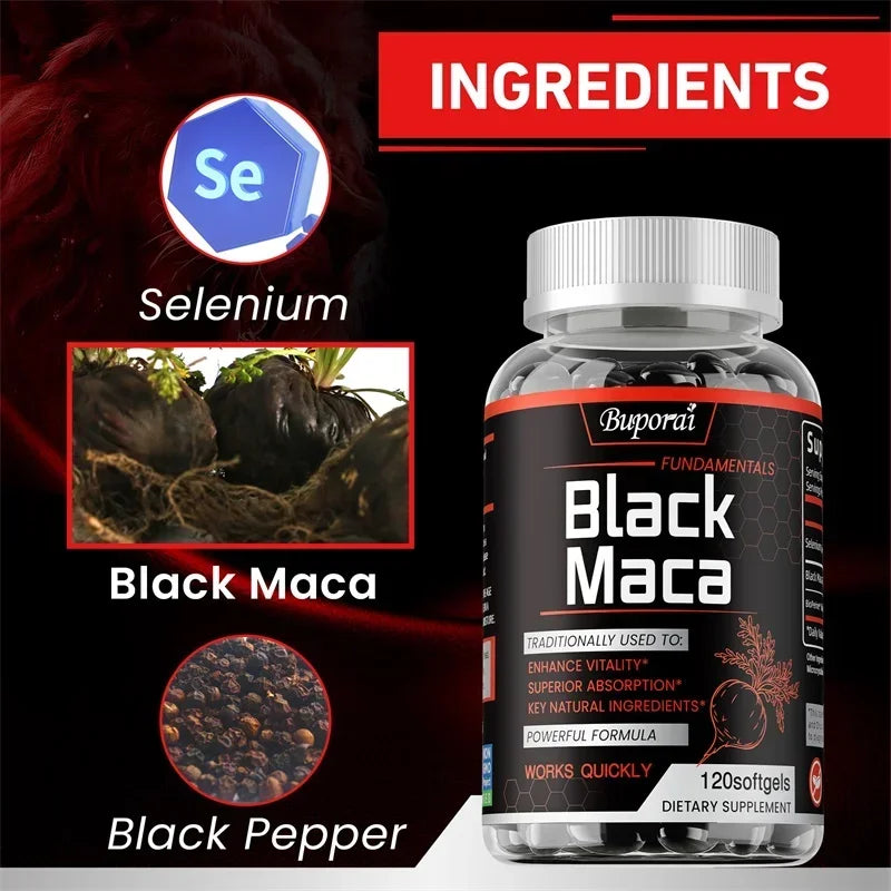 Black Maca Supplement - Natural Nergizer, Improve Performance, Energy, Endurance Muscle Mass Improve, Balance Hormones