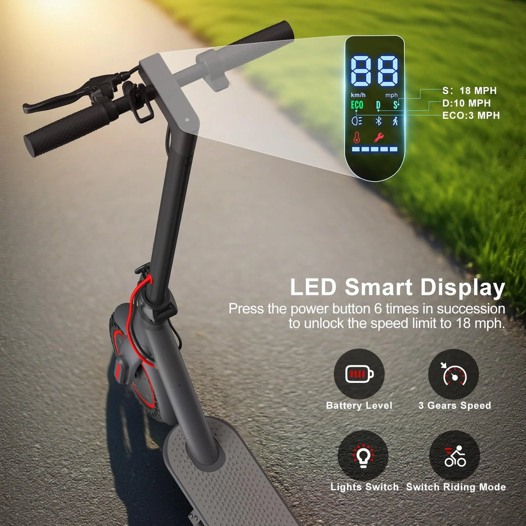 Adult 350W Electric Scooter 19mph Top Speed 16 Miles Max Range Foldable E-Scooter with 8.5'' Tires Double Shock System APP Control