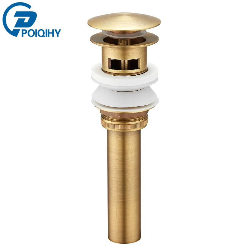 Antique Brass Pop Up Drain Bathroom Sink Push Down Pop Up Stopper Drain Washbasin Accessoires Plug Cover Waste Pipe Drainer