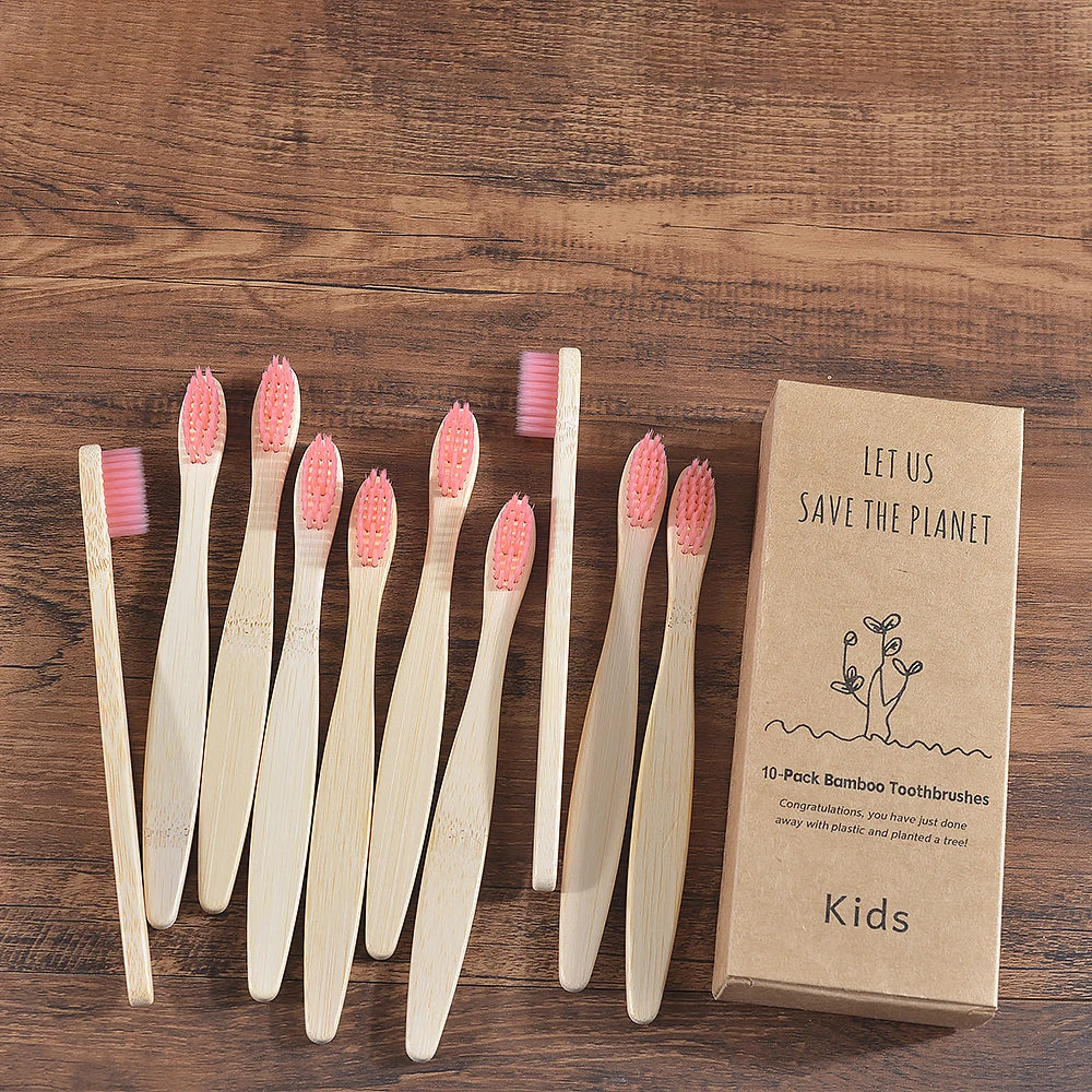 10 Pieces Children Colorful Toothbrush Eco Soft Bristle Bamboo Toothbrush Kids Bambou Vegan Tooth Dental Oral Care Plastic Free
