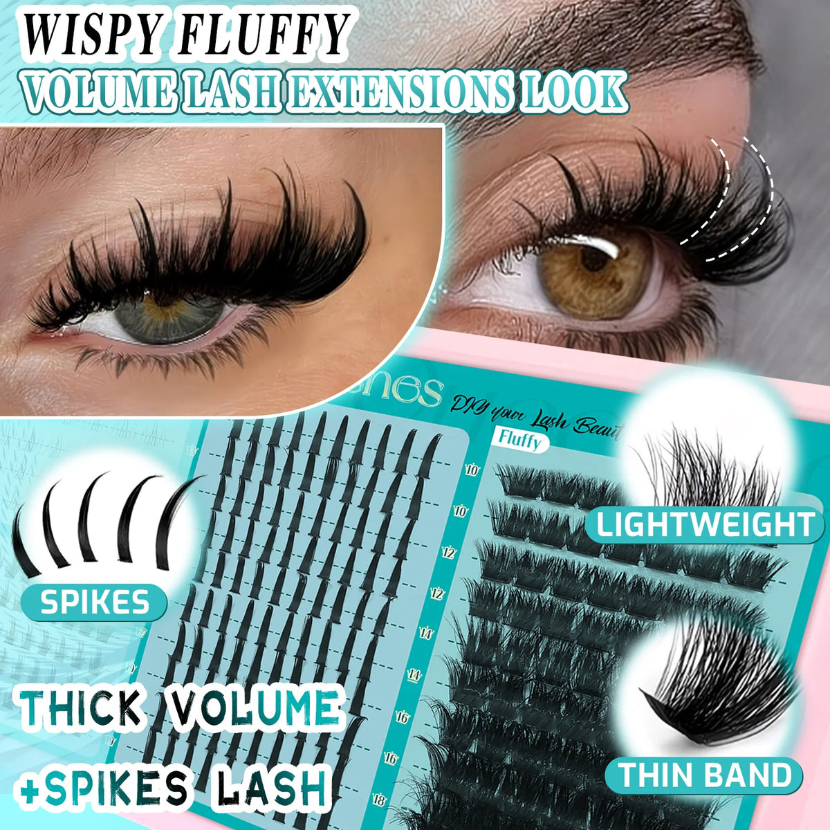 4 IN 1 Lash Clusters Mixed Length Lash Spikes lower eyelashes Reusable Bottom DIY Spiky Lash Extension Manga Clusters