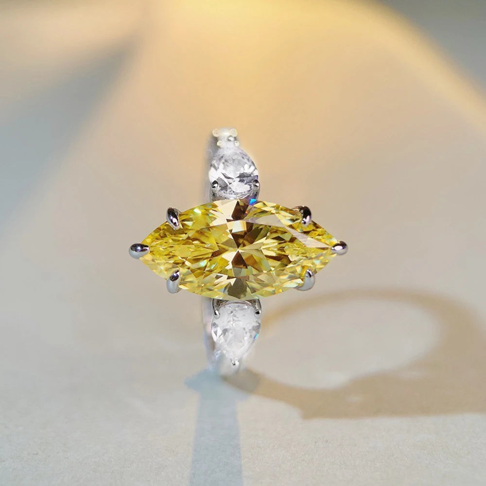 Wong Rain 18K Gold Plated 925 Sterling Silver Marquise Cut Lab Sapphire Citrine High Carbon Diamonds Fine Jewelry Ring Wholesale