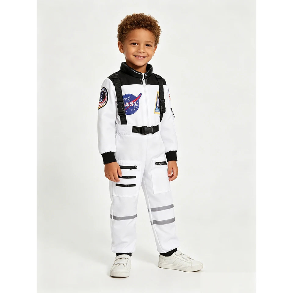 Kids Astronaut Costume Space Suit Halloween Cosplay Space Explorer Performance Children's Jumpsuit Spaceman Boys Girls Outfits