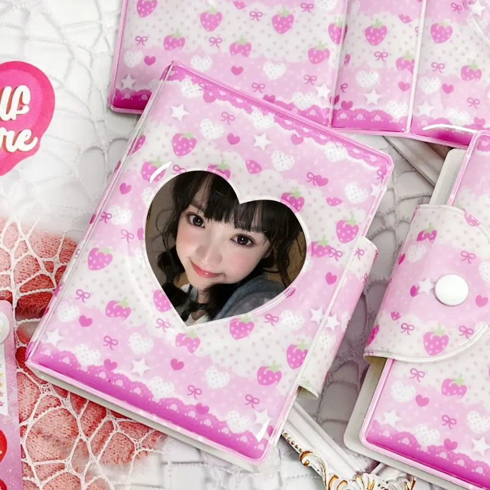 Pink Love Bow Card Album PVC 3 Inch Mini Idol Card Collect Book Collectible Card Album with 16 Internal Pages Photocard Binder