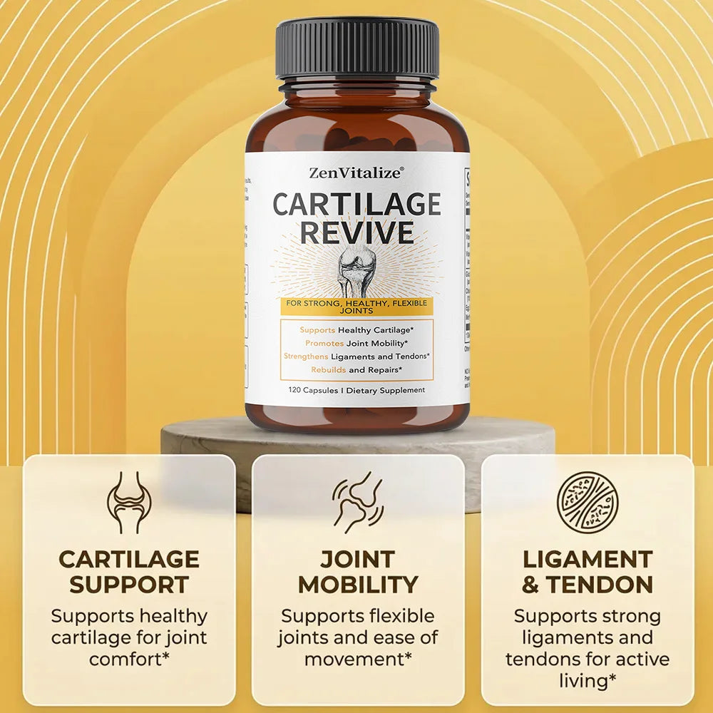 Cartilage Revive Supplement Capsules with Glucosamine, MSM, Vitamin D3, C - Joint Support, Antioxidant, Enhances Flexibility