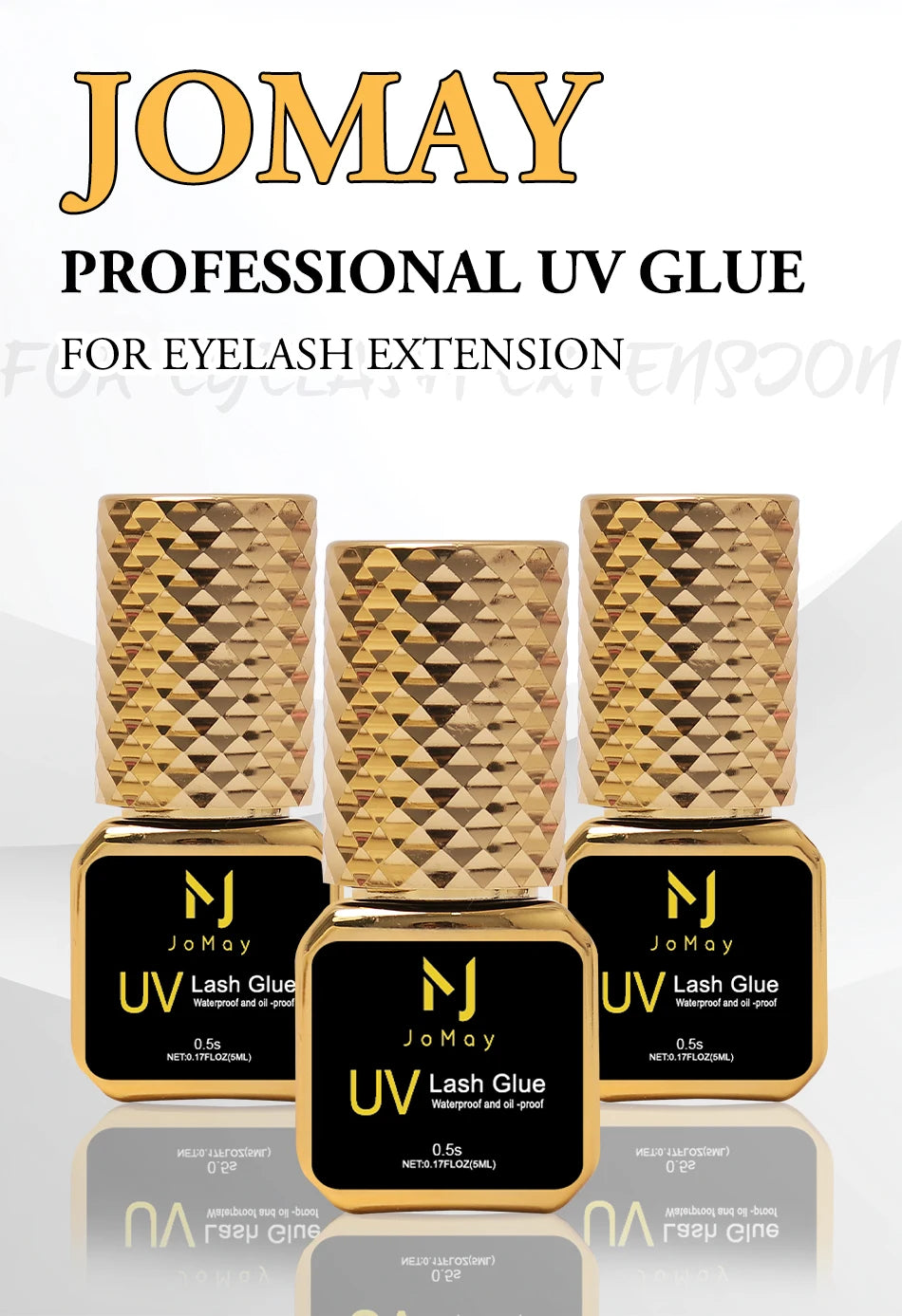 JOMAY 3 Bottles 5ml UV Glue Black Lash Glue for Eyelash Extensions Low Irritation 0.5 Second Fast Drying Glue UV Makeup Products