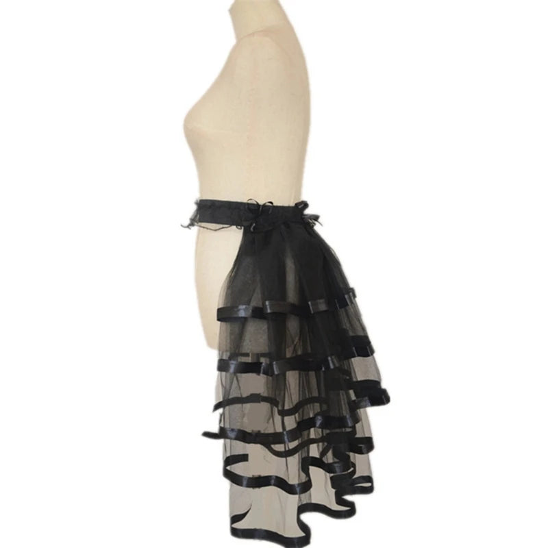Summer Victorian Steampunk Bustle Skirt 5 Layered Tie-on Belt Tulle Tutu Overskirt Dance Performances Halloween Cosplay Costume