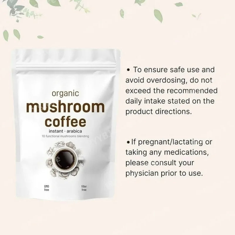 10 in 1 Mushroom Instant Coffee Powder with Lion’s Mane Reish Organic Ingredient Provide Sustainable Energy & Enhance Focus 454g