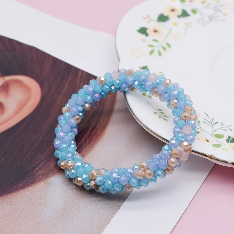 Mixed Color Trendy Glass Bead Bracelet Elastic Handmade Strand Bracelets for Women Gift New Hair Accessory Glass Beads Bracelet