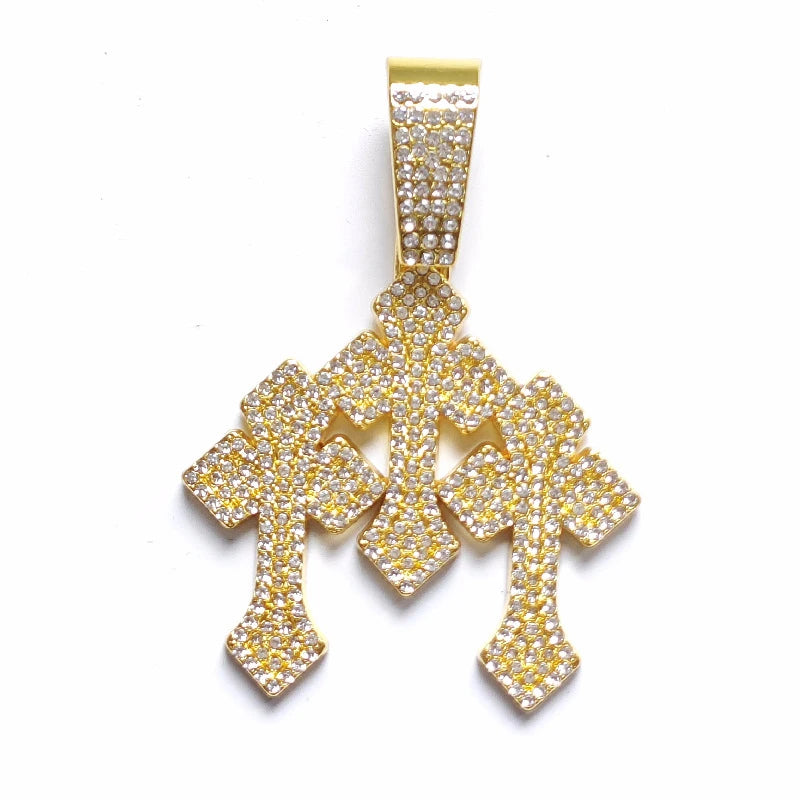 New Iced Out Stacked Crosses Pendant Necklaces for Men With 13mm Cuban Chain Hip Hop Cross Rhinestone Jewelry pendant Gift