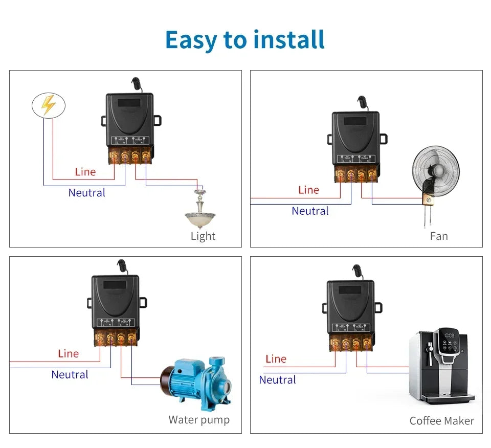 AC 75-220V DC 9-72V RF433Mhz Wireless Remote Control Switch 12V 24V 110V 220V 30A Relay Receiver for Water Pump Motor LED Light