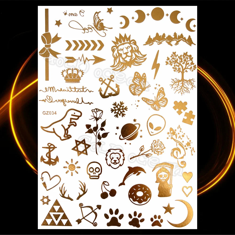 1PC Summer Style Men Women Body Art Gold Metallic Tattoo Sticker HYS-101 Chain Bracelet Fake Jewelry Waterproof Temporary Tattoo