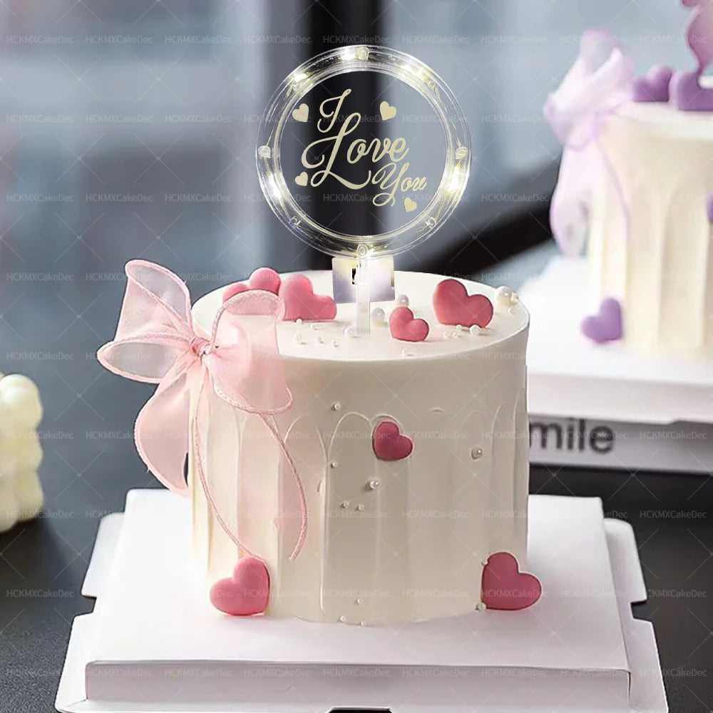 1pc Creative LED Valentine's Day Emit Light Cake Topper for Wedding Valentine's Day Party Cake Decoration Supplies