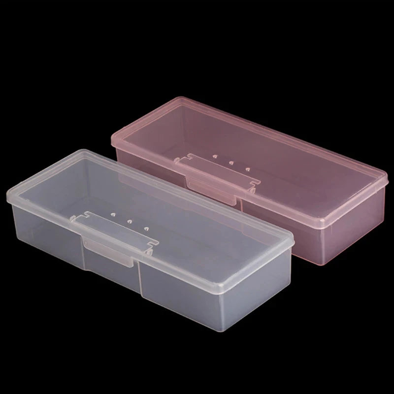 1PC Nail Art Rectangle Plastic Transparent Storage Box Nail Rhinestone Brush Pen Buffer Grinding Files Container Case