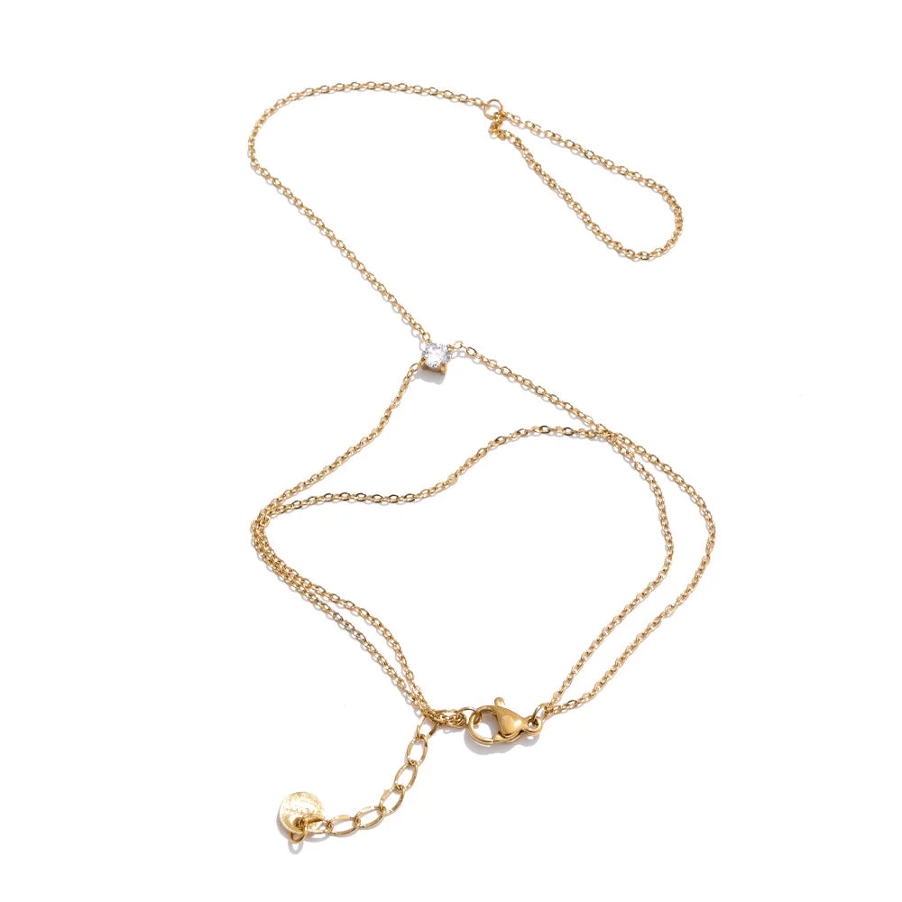 Yhpup Hot Style Zirconia Round Back of Hand Chain Finger Bracelet Bangle Stainless Steel Chic Fashion Jewelry Wholesale 2025 New