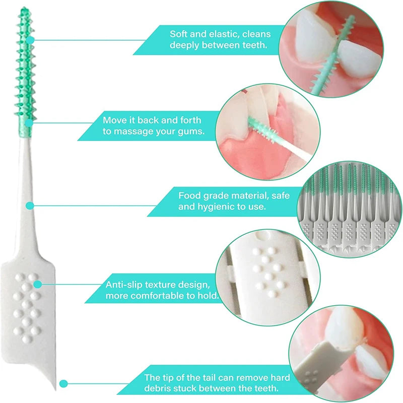 200PCS/Box Silicone Interdental Brushes Soft Dental Floss Orthodontic Teeth Flosser Toothpicks Portable Oral Care Tools