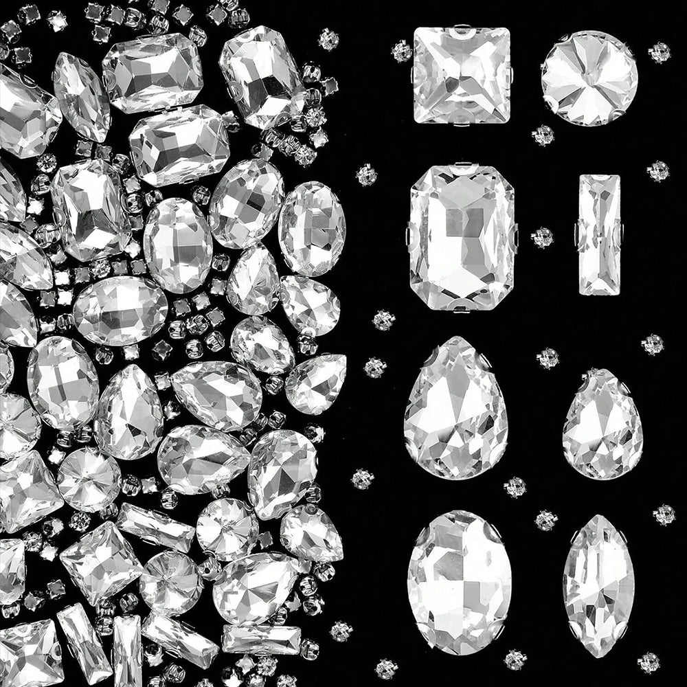 240Pcs Clear Glass Crystal Rhinestones Gems Mixed Shape Flatback Claw Rhinestones for Jewelry Clothes Shoes Costume