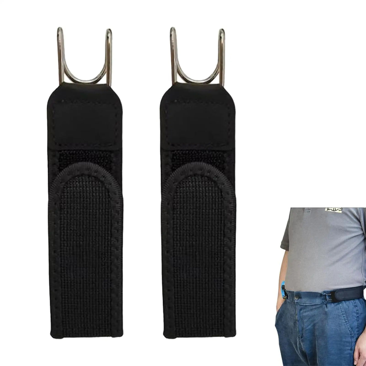 2 Pieces Buckleless Belt Elastic Belt with Metal Hooks Adjustable Hook Unisex Buckle-Free Invisible Waist Belt Men Women Belt