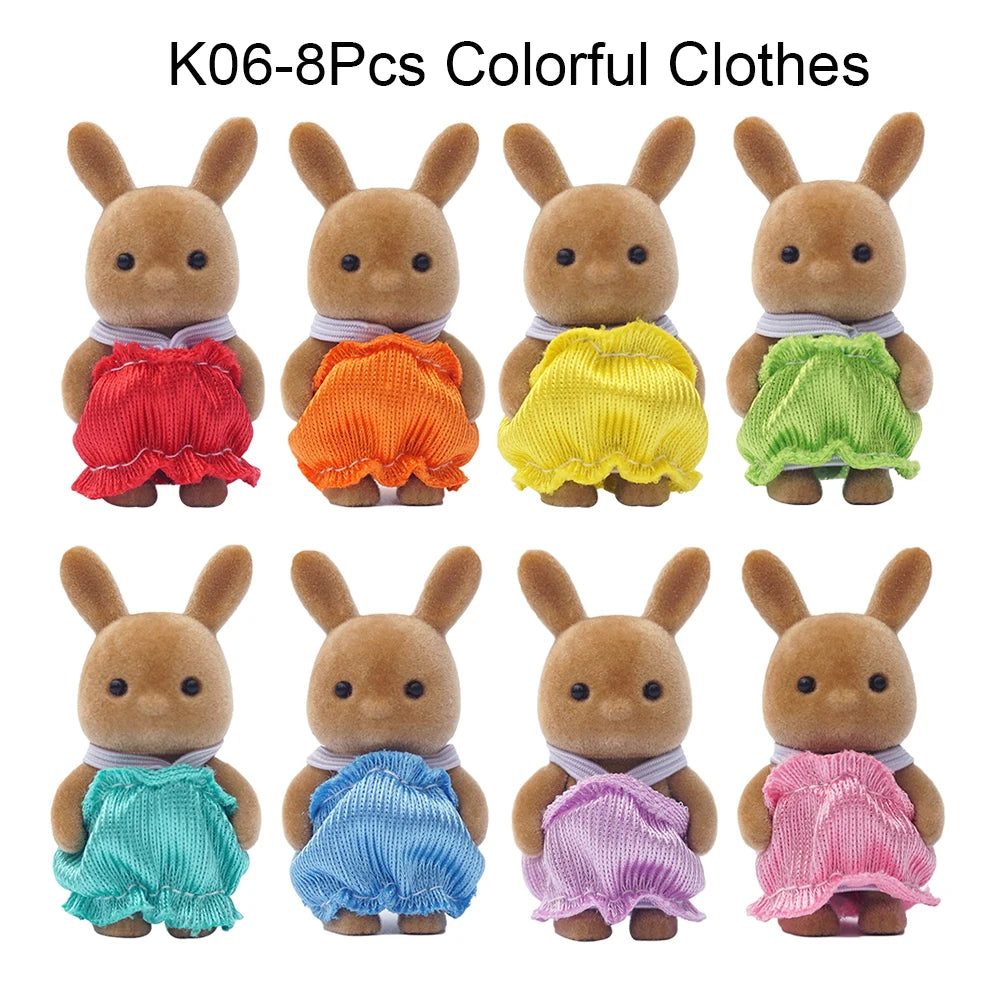 1/12 Forest Animal Baby Colorful Small Blue Cat Brown Rabbit Reideer 8Pcs Miniature Dollhouse Model Pretend Play Girl Gift Toy