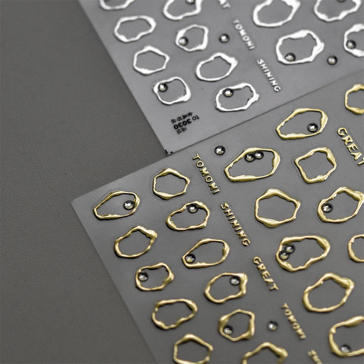 1pcs 5D Rhinestones Gold Silver Irregular Pattern Nail Sticker Simple Design Adhesive Slider Nail Art Decoration Decals Supplies