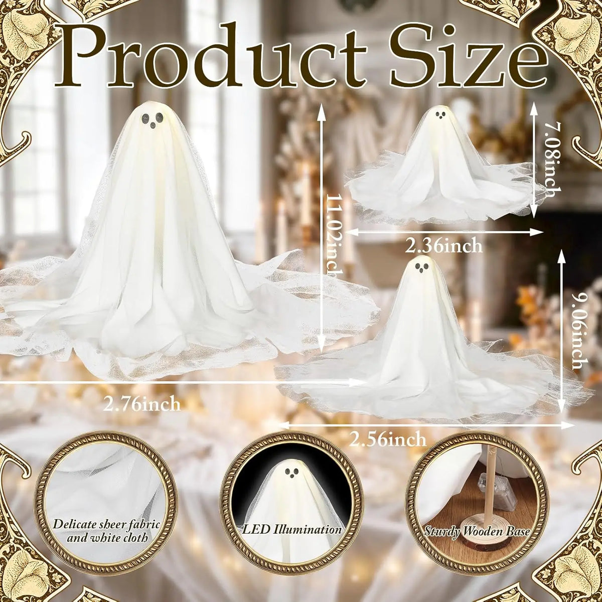 1/2/3Sets Halloween Decorations Lighted Ghost DIY Kit Spooky Lamp Warm White Table Centerpiece for Indoor Halloween Party