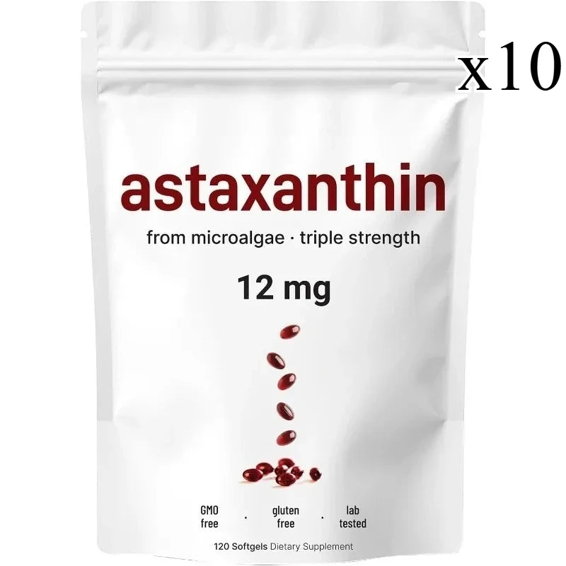 Astaxanthin Softgels 12mg with MCT Coconut Oil from Haematococcus Pluvialis Microalgae Daily Wellness Supplement 120 Count