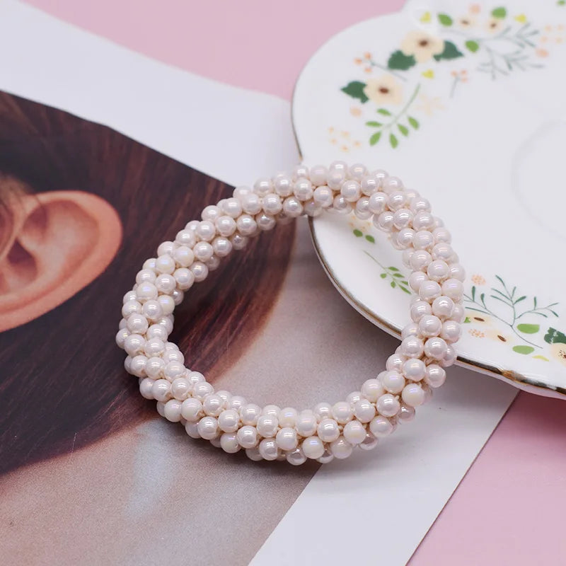 Mixed Color Trendy Glass Bead Bracelet Elastic Handmade Strand Bracelets for Women Gift New Hair Accessory Glass Beads Bracelet