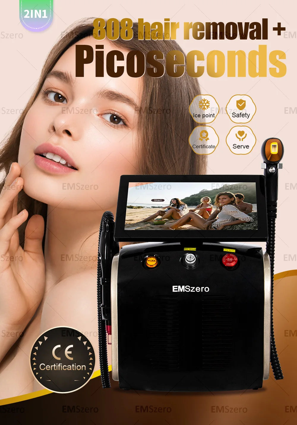 2-IN-1 Diode Laser Ice Cooling Multi-Function Machine Long Lasting Hair Smoothing & Pico Tattoo Pigment Lightening Salon Beauty