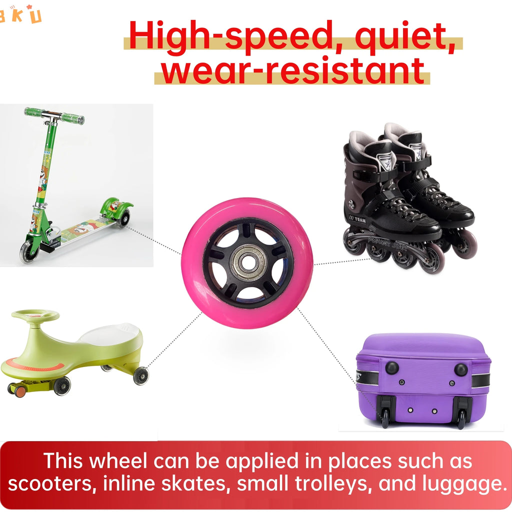 2 Pcs 80mm Inline Skate Wheels - High Elastic, Silent & Wear-Resistant for Luggage, Carts, Kids' Scooters