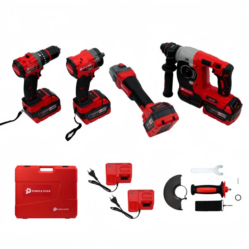 Brushless Electric Tools Screwdriver Electric Hammer Angle Grinder Electric Wrenches Combination Set With 4 Batteries