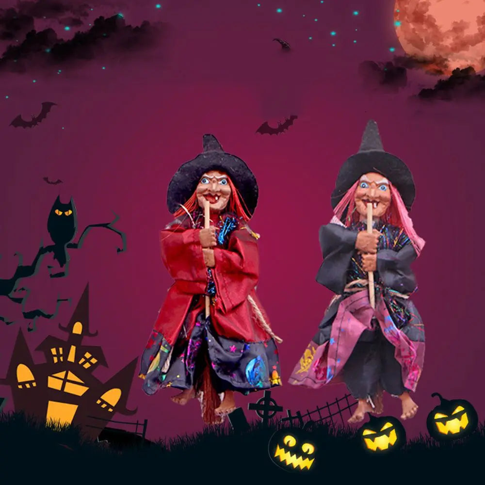 1pc Halloween Ghost Festival Witch Figurine Hanging Doll DIY Decor Pendant Ornaments for Party Haunted House Props Garden Decor