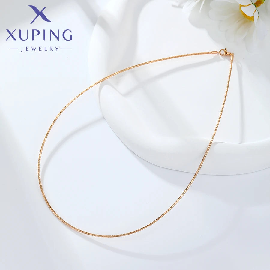 Xuping Jewelry Trendy Style Simple Charm Choker Chain Gold Color Necklace for Women Ladies 45cm Jewellery Gift X000787317