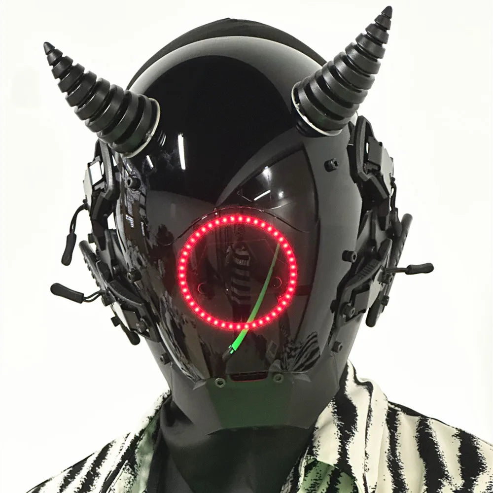 Cyber punk Mask LED Hairstyle Braid Halloween Christmas Role Playing Helmet Party Adult Gift ﻿
