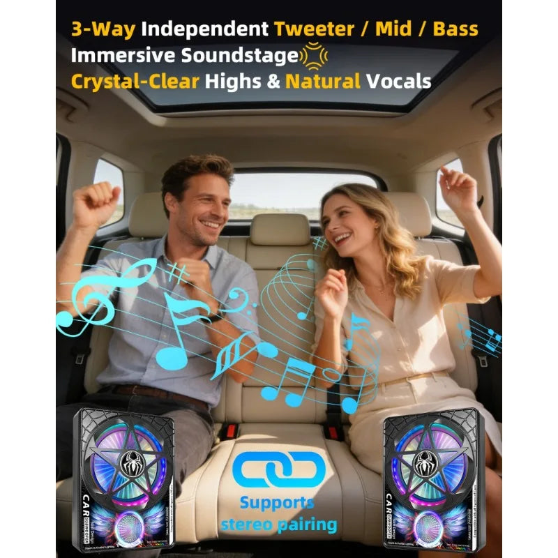 3000W Car Speaker Key Adjustment Modification Colorful Light Atmosphere Stereo Surround Ultra Thin Subwoofer Universal Car Audio