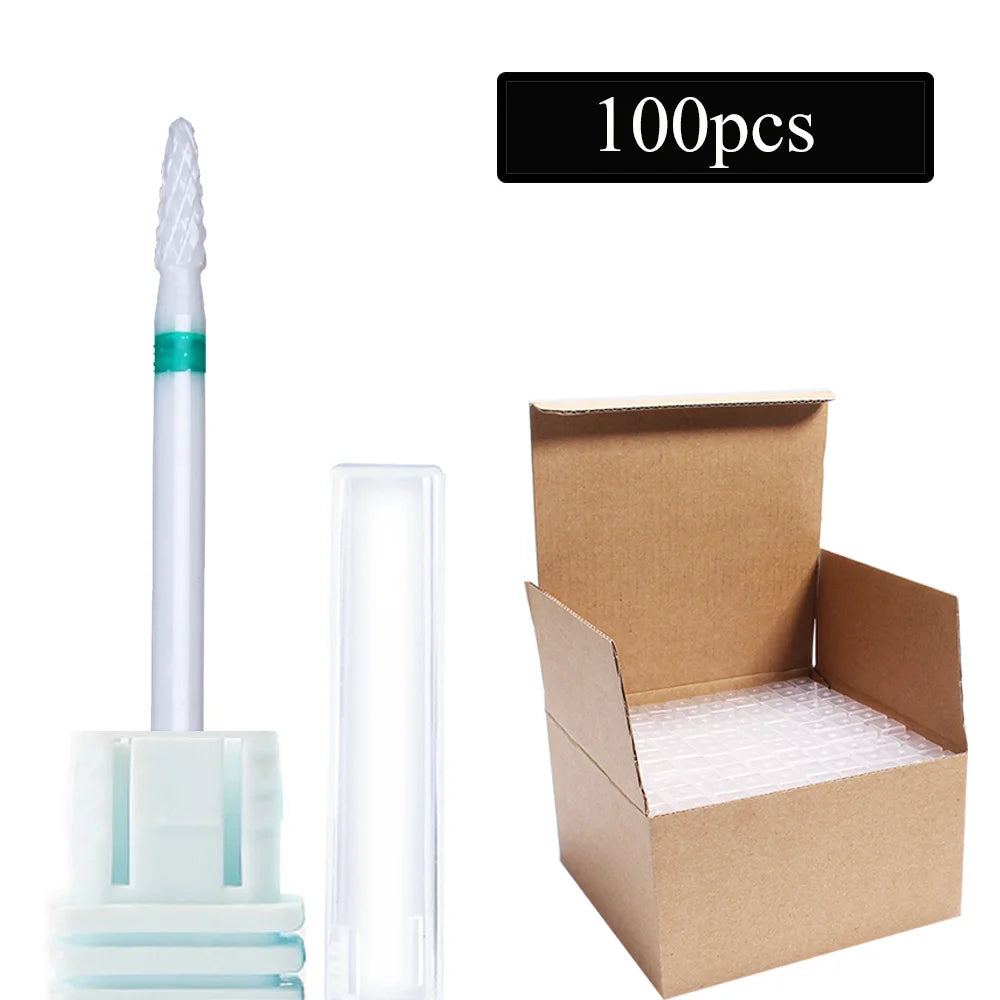 100pc/Set Nail Drill Bit Rotary Ceramic Bits Electric Manicure Milling Cutter For Machine Cuticle Remove Burr Nail Tool