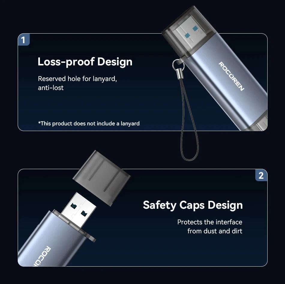 Rocoren Card Reader 2 in 1 USB 3.0 5Gbps USB A USB C Combined Design SD/TF Cards 2TB Smart Cardreader for Laptop Accessories