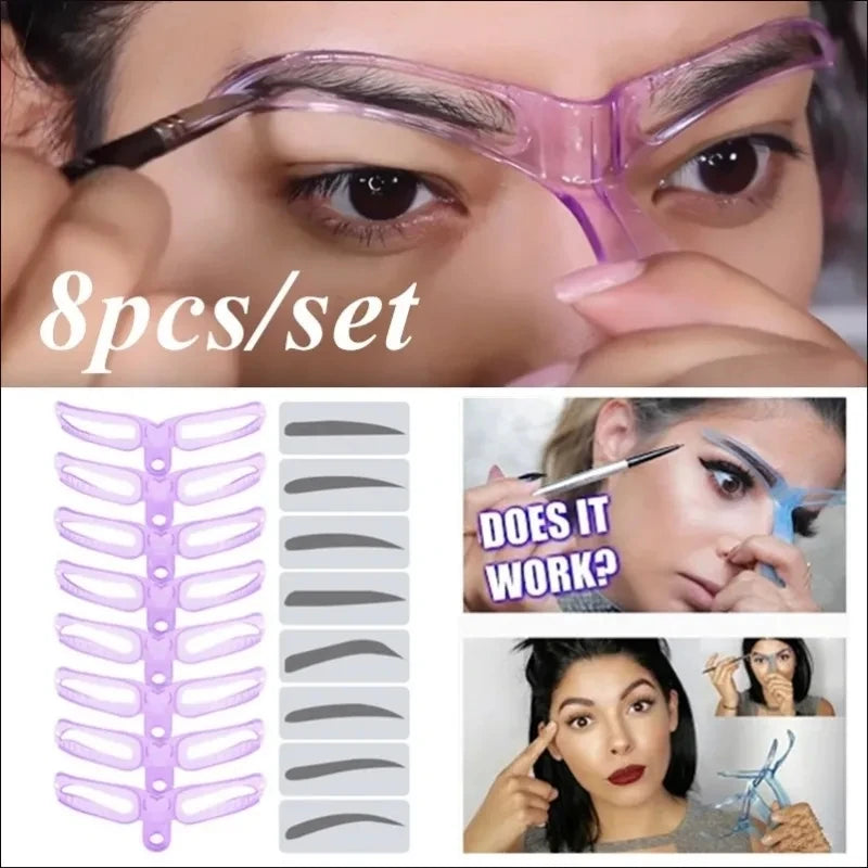 8 in1 Eyebrow Shaping Template Reusable Eyebrows Shaper Stencils Kit Grooming Card Definition Brow Makeup Tools Accessories
