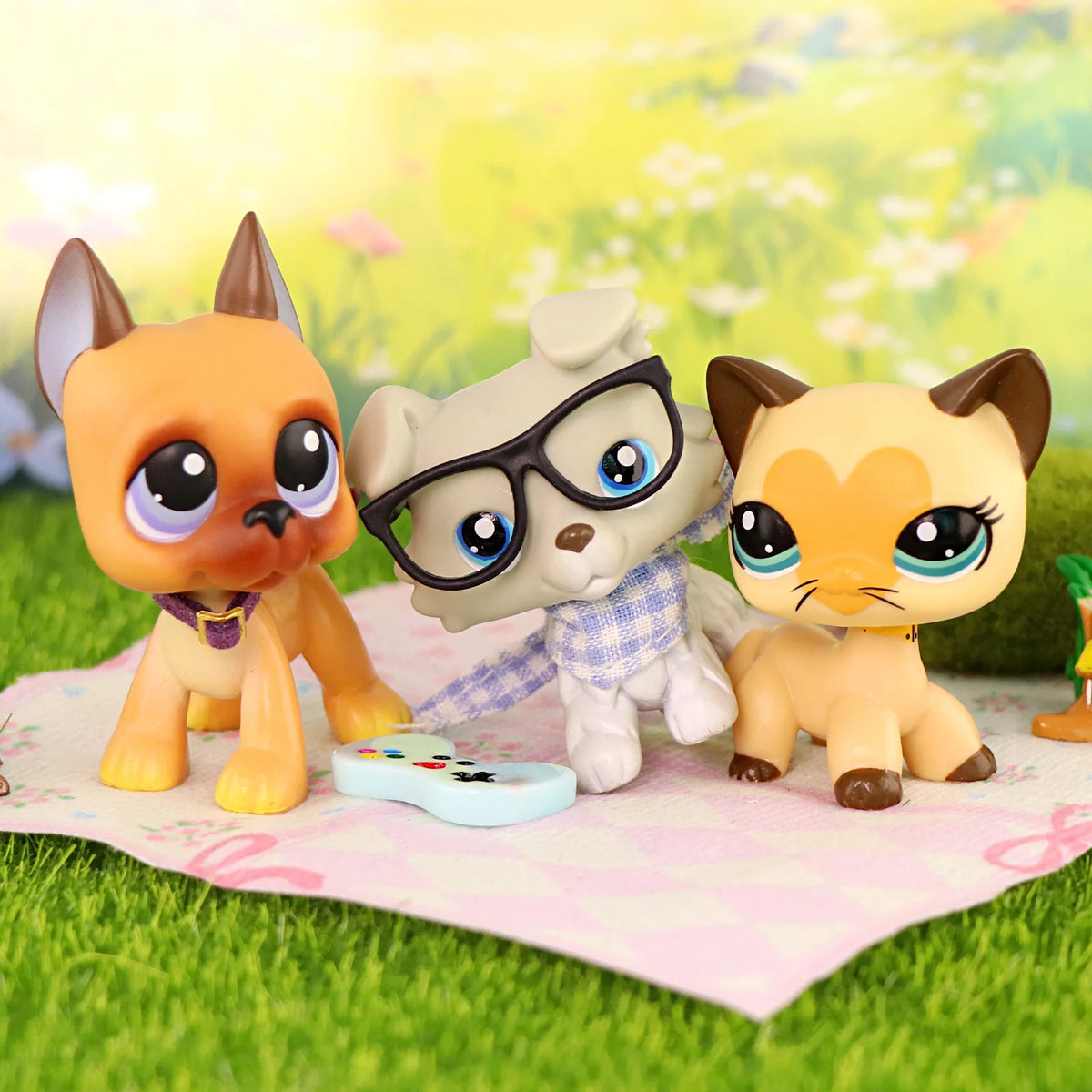 3 Pcs Minilpsshop Bobble Head Toys Shorthair Cat #3573 Collie #363 Great Dane #244 with Accessories Kids Gift for LPS
