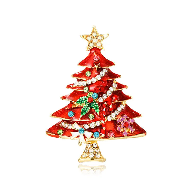 New Christmas Brooch Shiny Crystal Christmas New Year Accessory Pin Snowman, Elk, Christmas Tree Series Decoration Jewelry Gift