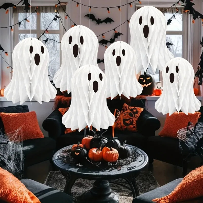 1/2/3PCS Halloween Party & Holiday DIY Decor Hanging Ornament Paper White Honeycomb Ghost Hanging Decor 3D Folding Ghost